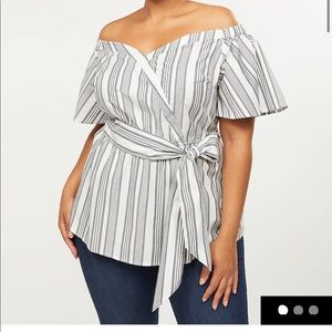 STRIPED OFF-THE-SHOULDER POPLIN TOP